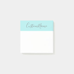 Notas Post-it® Fondo simple de la turquesa y nombre gris oscuro