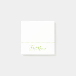 Notas Post-it® Fondo simple, llano, blanco con nombre verde