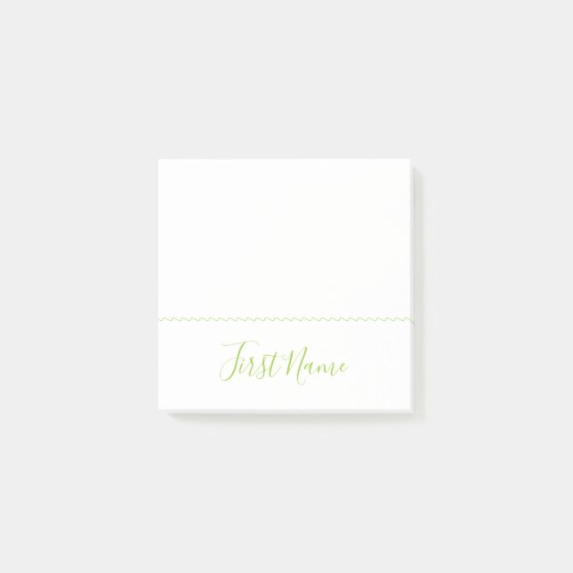 Notas Post-it® Fondo simple, llano, blanco con nombre verde (Anverso)