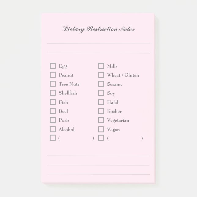 Notas Post-it® Food Allergy Checklist Sticky Notes for Kitchen (Anverso)