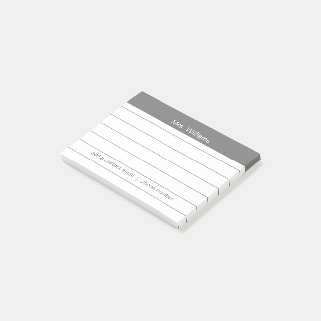 Notas Post-it® Formación profesional personalizada Gray Stripe Te (En perspectiva)