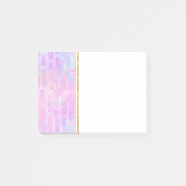 Notas Post-it® Formas rectangulares azules en fondo rosado (Anverso)