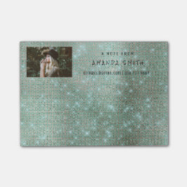 Notas Post-it® Foto Glam Personalizado Verde azulada Sparkly Diam