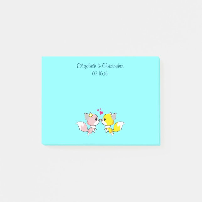 Notas Post-it® Fox Couple Kissing Wedding Favor (Anverso)