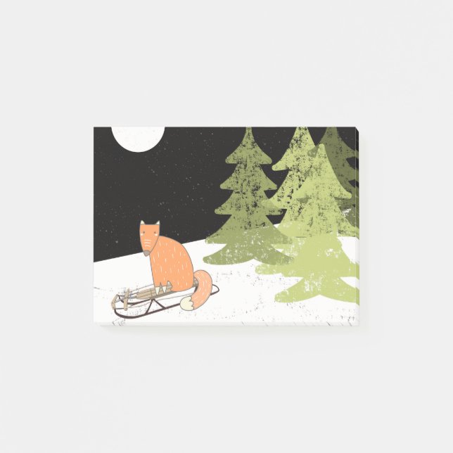 Notas Post-it® Fox de Sledding de invierno - Ilustracion (Anverso)