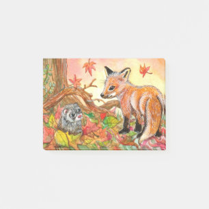 Notas Post-it® Fox y hurón en hojas de otoño