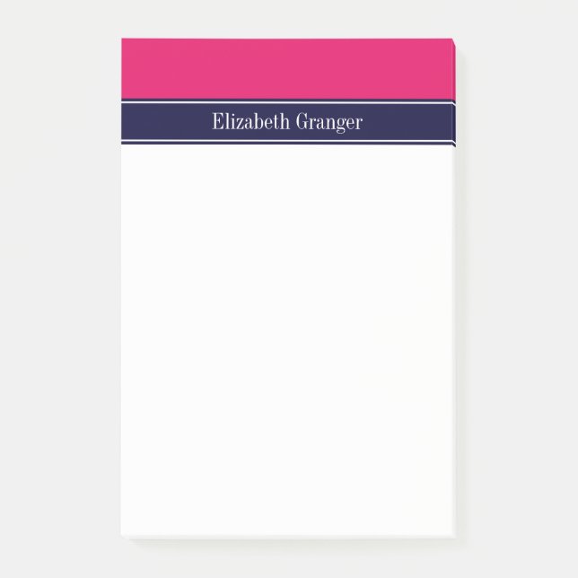 Notas Post-it® Frambuesa sólida, monograma con nombre de cinta az (Anverso)