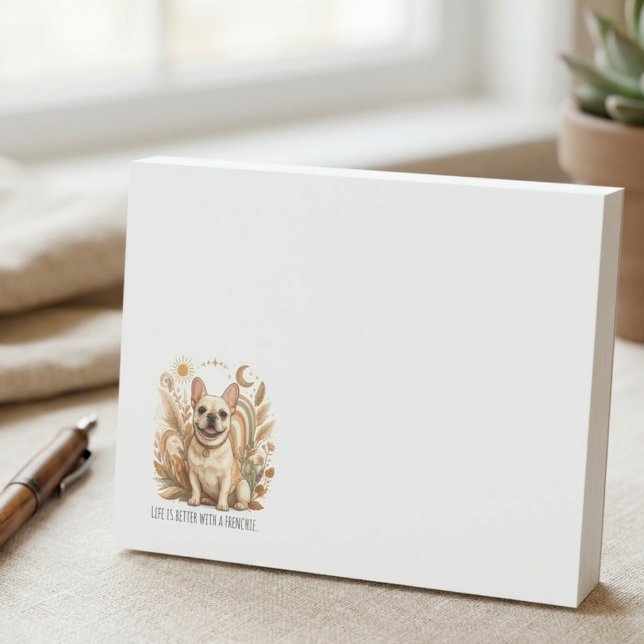 Notas Post-it® Frenchie boho neutral celestial (A cozy desk notepad for Frenchie lovers, perfect for jotting down reminders throughout the workday.)