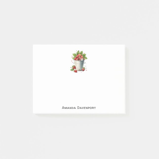 Notas Post-it® Fresas en un cubo (Anverso)