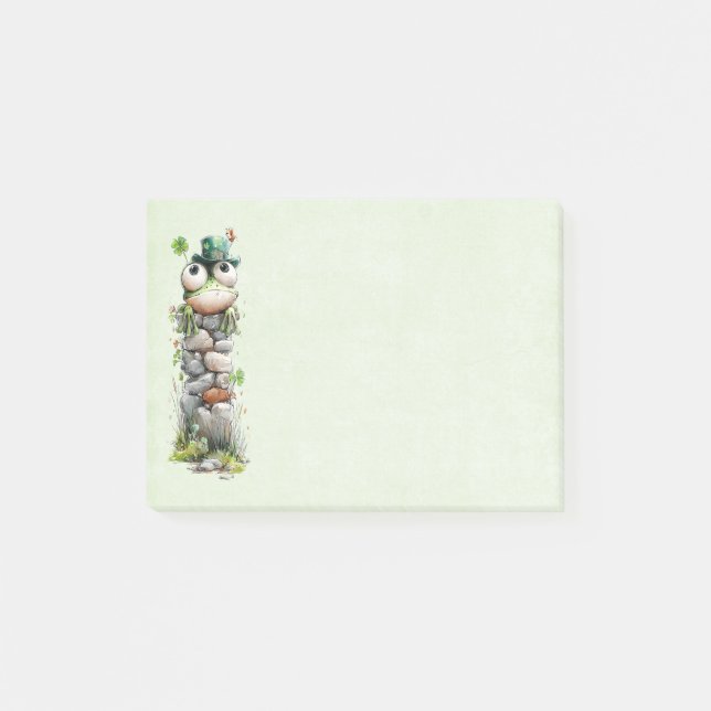 Notas Post-it® Frog with Green Hat and Shamrock Cute (Anverso)