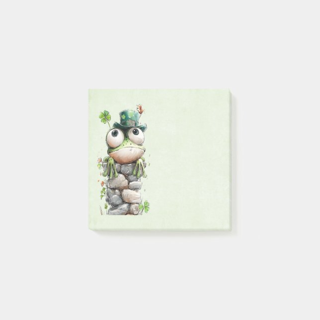 Notas Post-it® Frog with Green Hat and Shamrock Cute (Anverso)