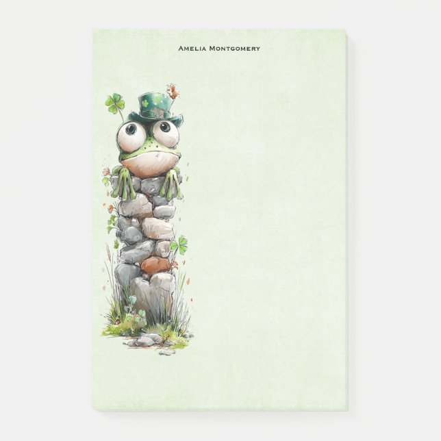 Notas Post-it® Frog with Green Hat and Shamrock Cute (Anverso)