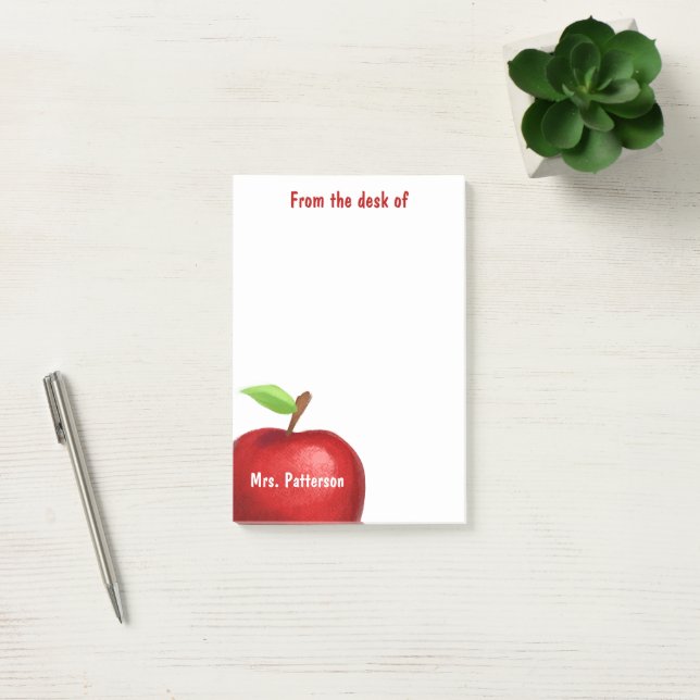 Notas Post-it® From the Desk of Teacher Red Apple Personalized  (Oficina)