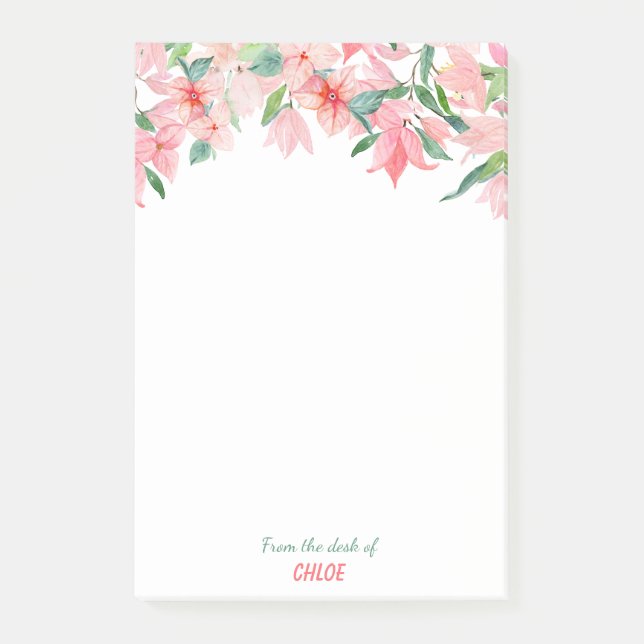 Notas Post-it® Frontera floral verde rosada (Anverso)