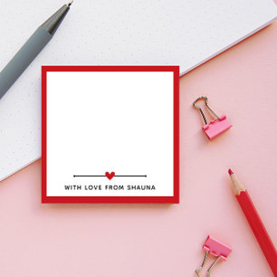 Notas Post-it® Frontera roja y corazón con amor desde