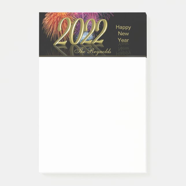 Notas Post-it® Fuegos artificiales de Gold Happy New Year 2022 (Anverso)