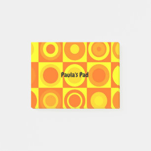 Notas Post-it® Funky Retro Naranja Círculos Amarillos
