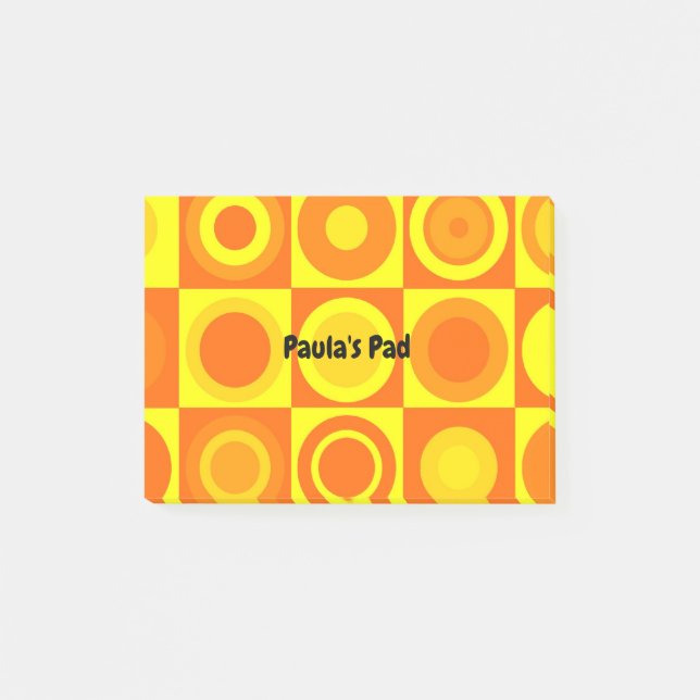 Notas Post-it® Funky Retro Naranja Círculos Amarillos (Anverso)