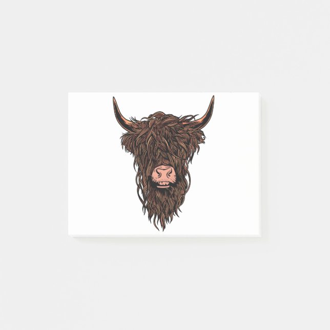 Notas Post-it® Funny Highland Cow Head (Anverso)