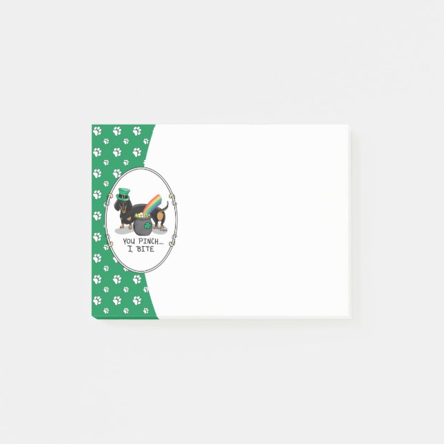 Notas Post-it® Funny St. Patrick's Day Dachshund (negro y broncea (Anverso)