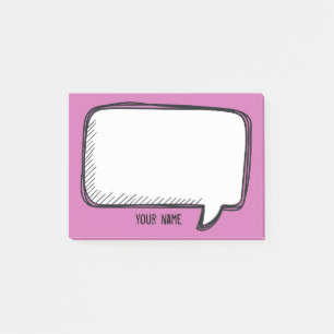 Notas Post-it® Funny White Talk Bubble Fuchsia Nombre personaliza