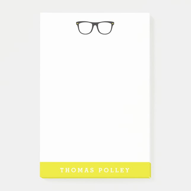 Notas Post-it® Gafas hipster y amarillo neón (Anverso)