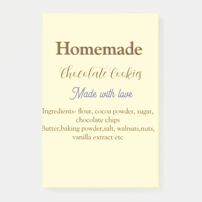 Notas Post-it® Galletas de chocolate caseras hechas con amor añad (Anverso)