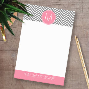 Notas Post-it® Galones grises y rosados con el monograma de