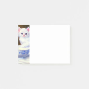 Notas Post-it® Gatito blanco vintage con cinta morada