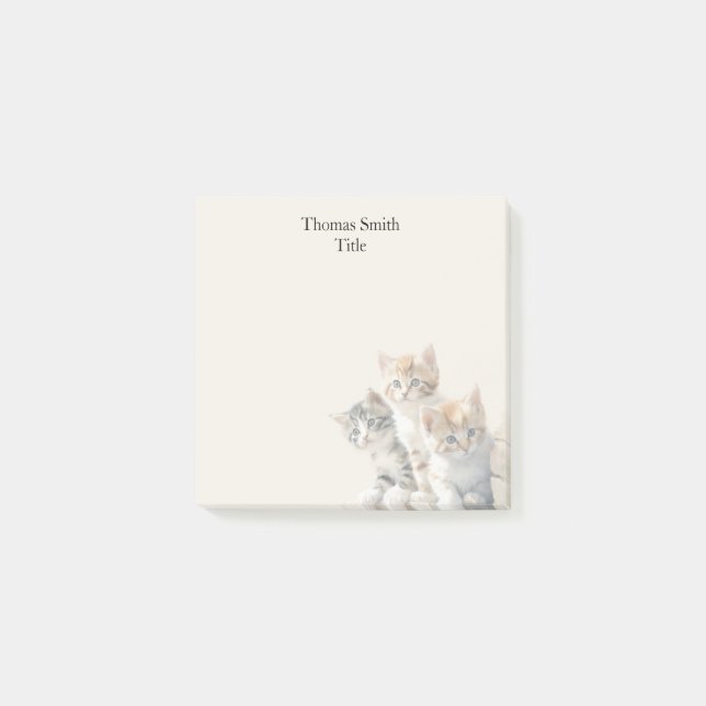 Notas Post-it® Gatitos Adorables Crema Acuarela Animal (Anverso)