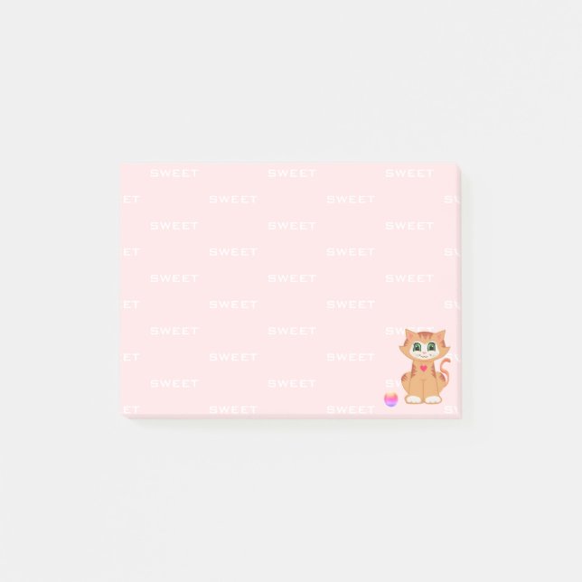Notas Post-it® Gato atigrado ginger dibujo animado sobre rosa (Anverso)
