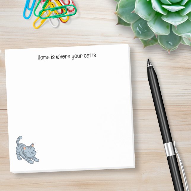Notas Post-it® Gato atigrado gris estirándose Texto personalizado (Subido por el creador)