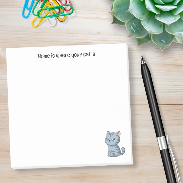 Notas Post-it® Gato atigrado gris gruñón texto personalizado (Subido por el creador)