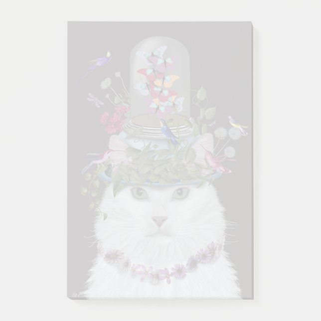 Notas Post-it® Gato blanco con mariposa Bell Jar (Anverso)