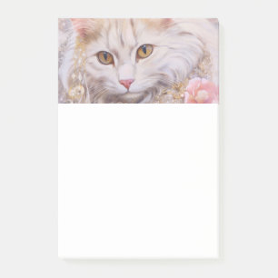Notas Post-it® Gato blanco elegante en oro y diamantes
