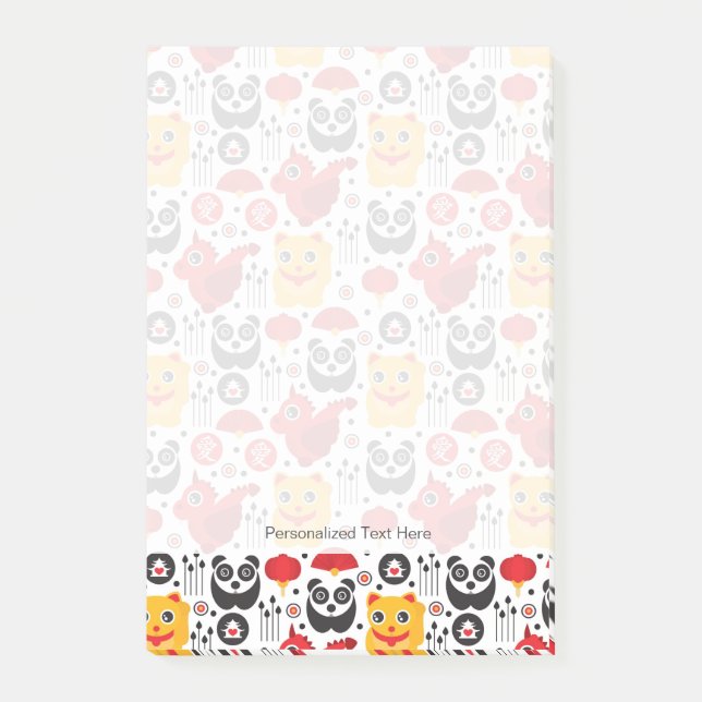 Notas Post-it® Gato con suerte de China, dragón y panda (Anverso)