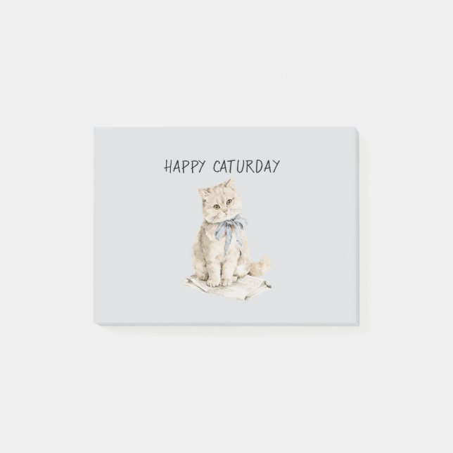 Notas Post-it® Gato Crema Lazo Azul Caturday (Anverso)