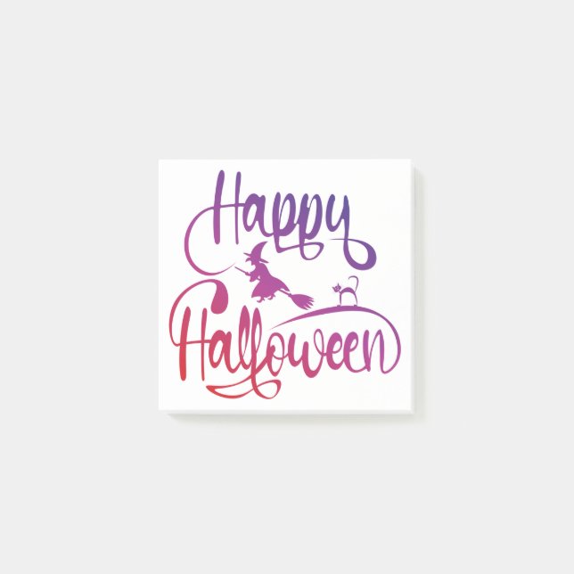 Notas Post-it® Gato de bruja voladora feliz gradiente de Hallowee (Anverso)