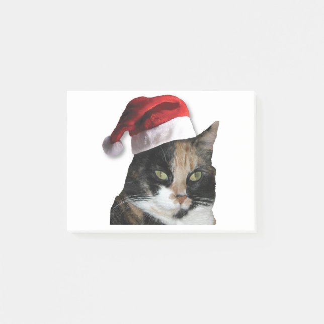 Notas Post-it® Gato de Calico con sombrero Santa (Anverso)