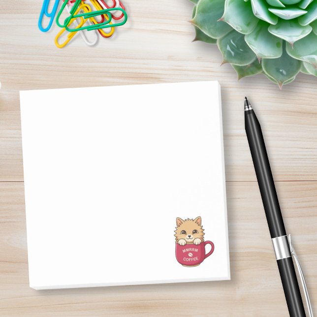 Notas Post-it® Gato de dibujos animados lindo en taza de café (Subido por el creador)