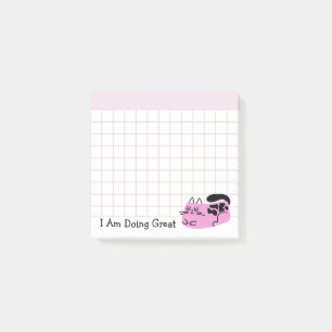 Notas Post-it® Gato de Doodle Rosa Haciendo Gran Trabajo