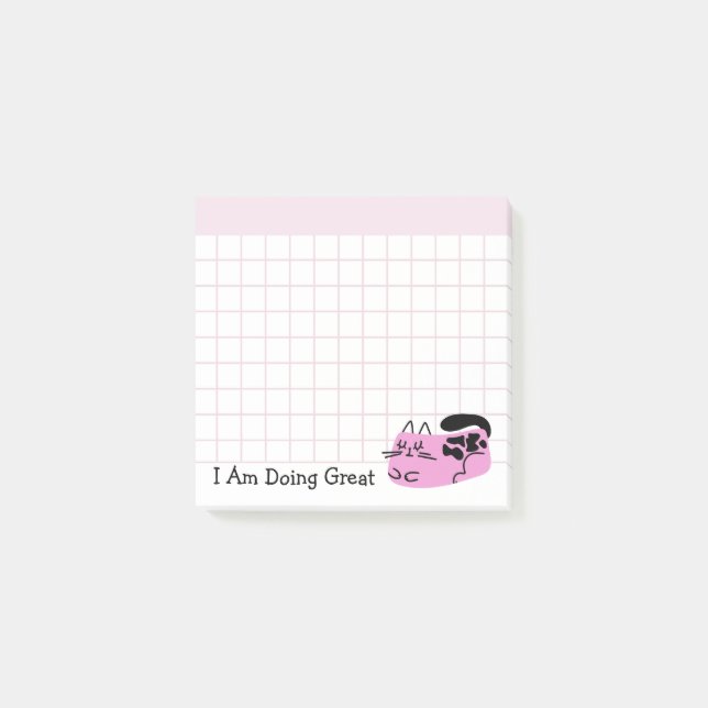 Notas Post-it® Gato de Doodle Rosa Haciendo Gran Trabajo (Anverso)