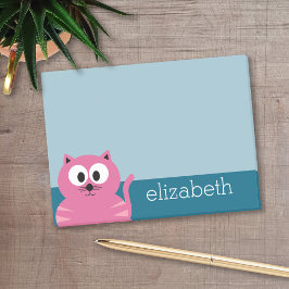 Notas Post-it® Gato de grasa rosada - fondo azul