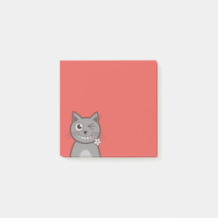 Notas Post-it® Gato de guiño divertido del gatito del dibujo
