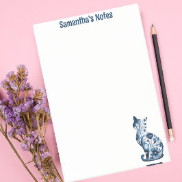Notas Post-it® Gato de porcelana floral azul elegante, mascota li