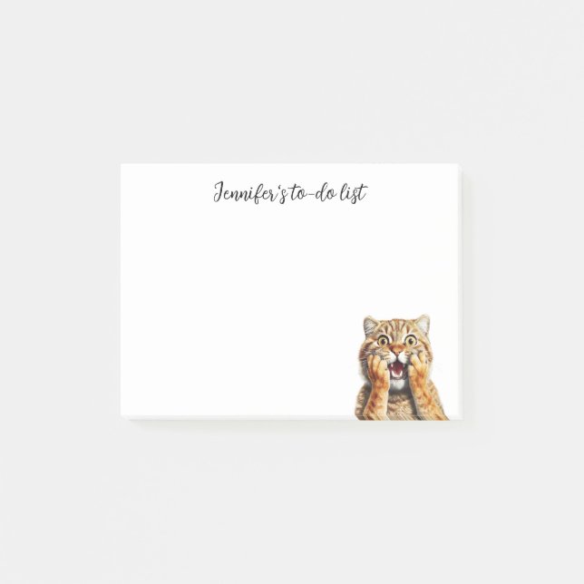 NOTAS POST-IT® GATO DE TABBY ROJO FUNNY SORPRENDIDO CON NOMBRE (Anverso)