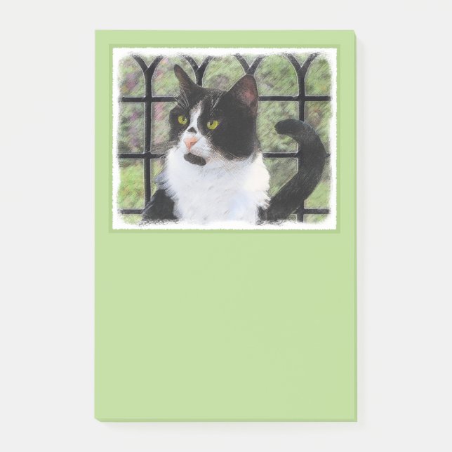 Notas Post-it® Gato de Tuxedo en la ventana Pintura de arte anima (Anverso)