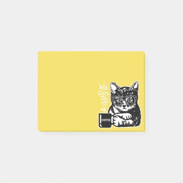 Notas Post-it® Gato divertido motivado por el café (Anverso)