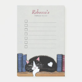 Notas Post-it® Gato durmiente de Tuxedo en biblioteca cosas que h