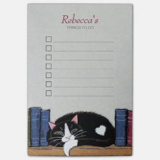 Notas Post-it® Gato durmiente de Tuxedo en biblioteca cosas que h